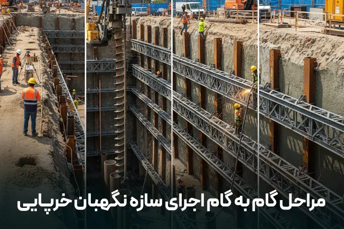 مراحل گام به گام اجرای سازه نگهبان خرپایی