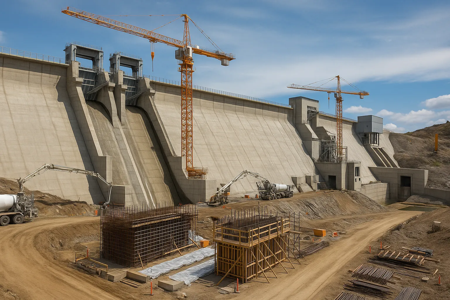 عمل‌آوری بتن و نصب تجهیزات جانبی