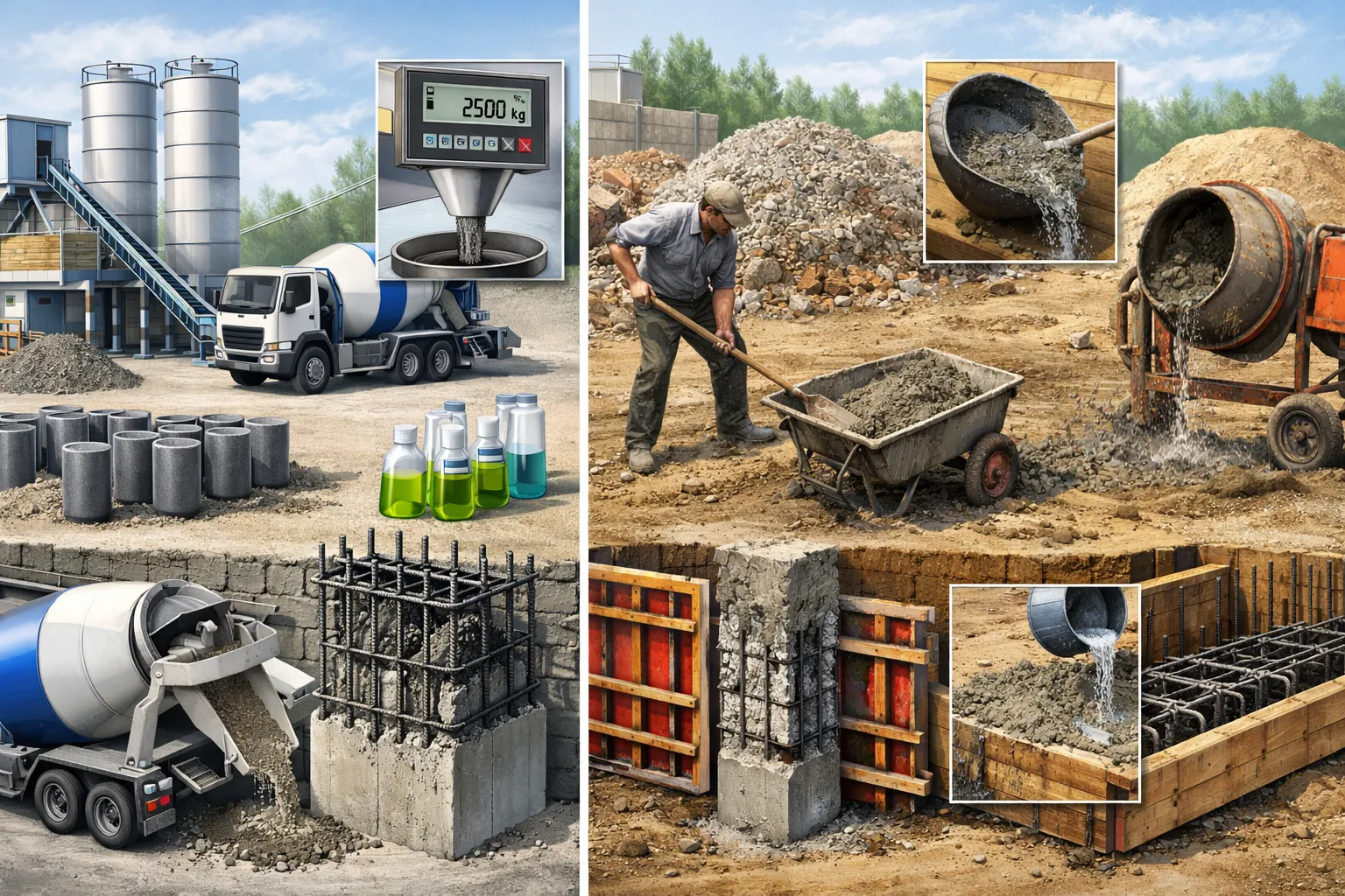 تفاوت‌های کیفیت و عملکرد بتن آماده و دستی