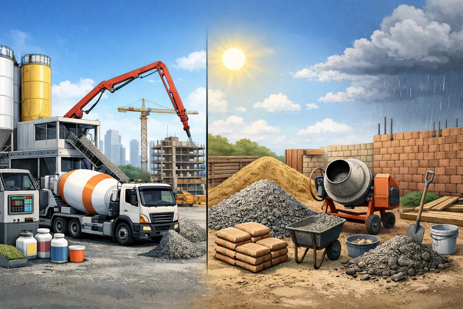 تفاوت قیمت بتن آماده و دستی