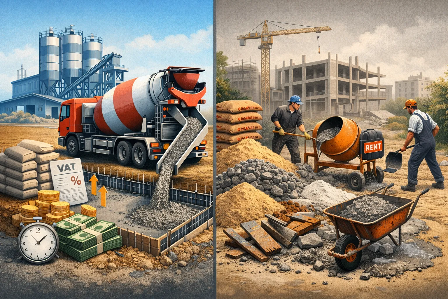 تفاوت قیمت بتن آماده و دستی