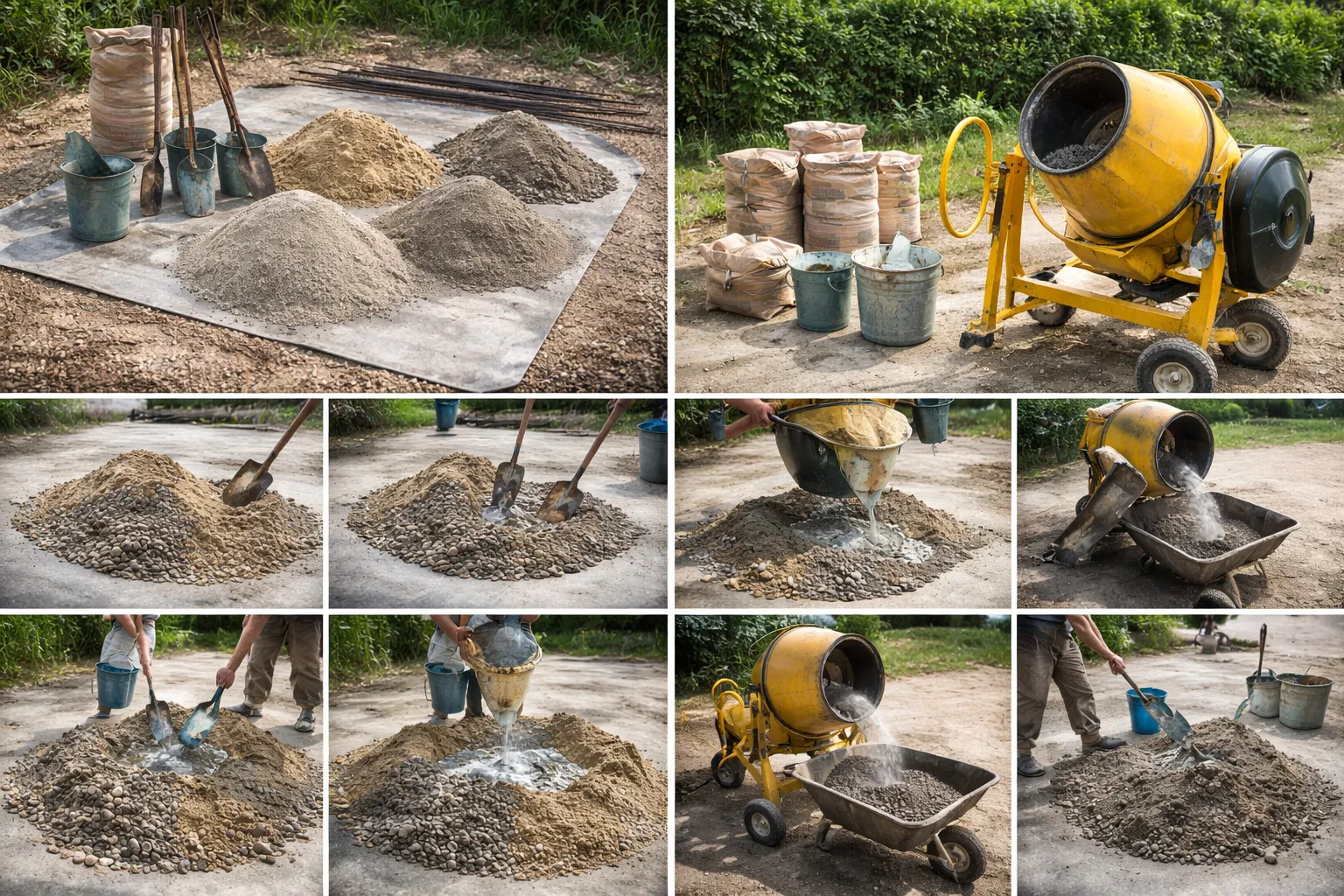 روش ساخت بتن دستی به‌صورت گام‌به‌گام